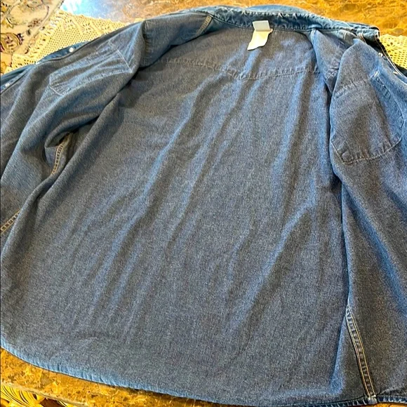VTG Carhartt Rugged Denim Western Work Shirt Overshirt Pearl Snaps Yoke Pockets - Picture 11 of 14